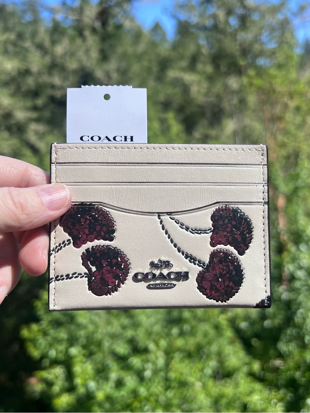 COACH Slim Id Card Case With Cherry Print CDG88 NWT AUTHENTIC